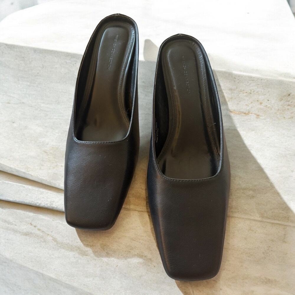 French Connection Black Square-Toe Slip-On Mules